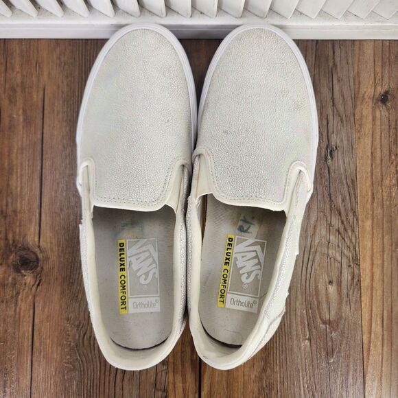 Vans Asher Deluxe Slip On Womens Size 10 Iridescent White Skater Loafers Shoes - Picture 5 of 9